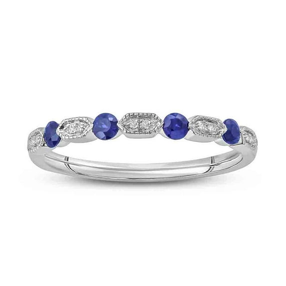 Cali Trove Sterling Silver Diamond Accent Round White Diamond Blue Sapphire Wedding Band Ring