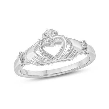 Cali Trove White Sterling Silver 1/10ct TDW Round White Diamond Claddagh Fashion Ring