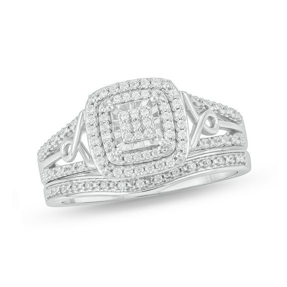 Cali Trove White Sterling Silver 1/4ct TDW Round White Natural Diamond 2 Piece Composite Bridal Ring Set