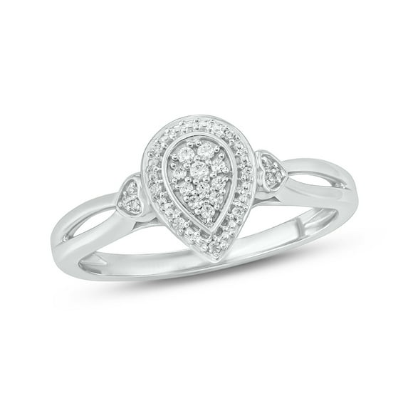 Cali Trove White Streling Silver 1/10ct TDW Round White Diamond Pear Frame Promise Ring