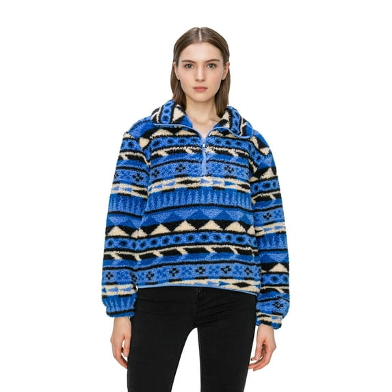Cali1850 Half Zip-Up Sherpa Pullover Cozy Printed Soft and Warm Fluffy Fleece With Comfy Silhouette Top