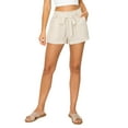 thumbnail image 1 of Cali1850 Oceanside Women's Paperbag Linen Shorts Elastic Waist Self Tie Belt Paper Bag Beach Pants with Pockets, 1 of 6