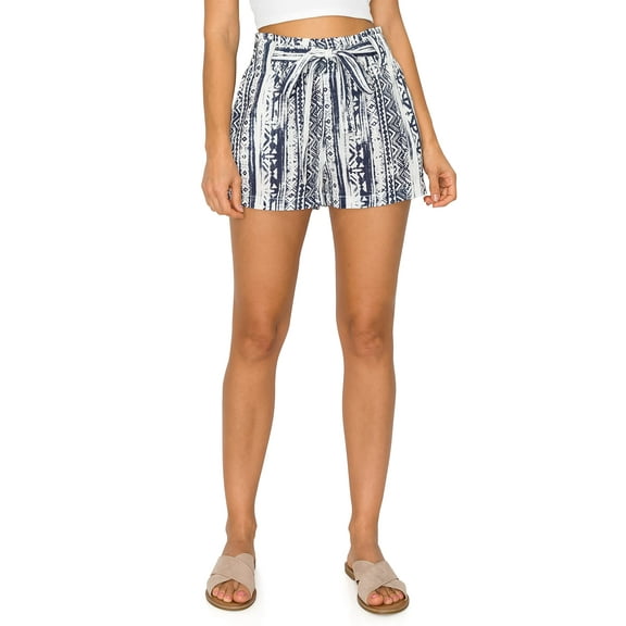 Cali1850 Oceanside Women's Paperbag Linen Shorts Elastic Waist Self Tie Belt Paper Bag Beach Pants with Pockets