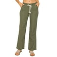 thumbnail image 1 of Cali1850 Women's Casual Linen Pants 29" Inseam Oceanside Drawstring Smocked Waist Lounge Beach Trousers with Pockets, 1 of 5