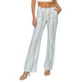 thumbnail image 1 of Cali1850 Women's Casual Linen Pants 32" Inseam Oceanside Drawstring Smocked Waist Lounge Beach Pants with Pockets, 1 of 5