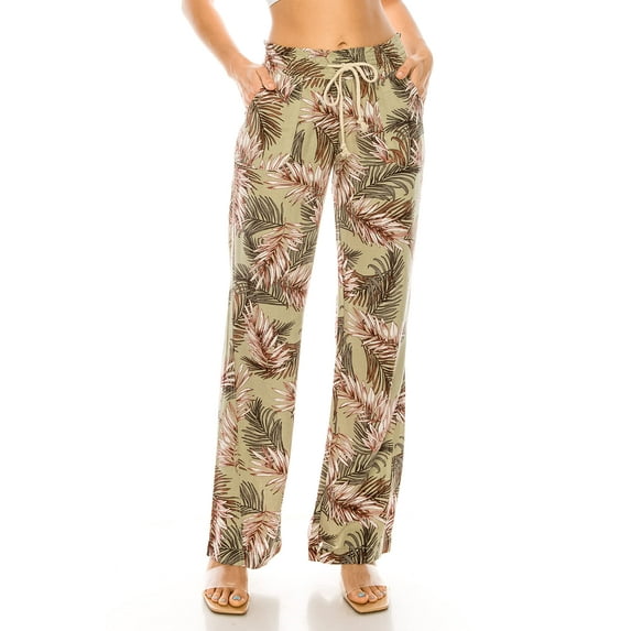 Cali1850 Women's Casual Linen Pants 32" Inseam Oceanside Drawstring Smocked Waist Lounge Beach Pants with Pockets