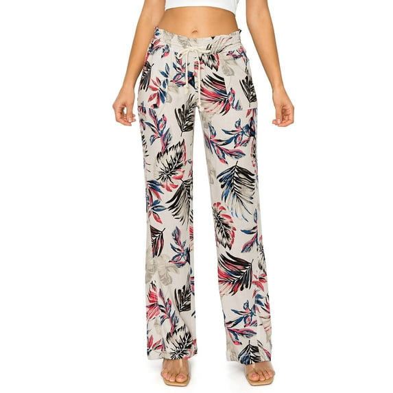 Cali1850 Women's Casual Linen Pants 32" Inseam Oceanside Drawstring Smocked Waist Lounge Beach Pants with Pockets