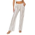 thumbnail image 1 of Cali1850 Women's Casual Linen Pants 32" Inseam Oceanside Drawstring Smocked Waist Lounge Beach Pants with Pockets, 1 of 5