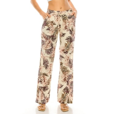 Cali1850 Women's Casual Linen Pants 32" Inseam Oceanside Drawstring Smocked Waist Lounge Beach Pants with Pockets
