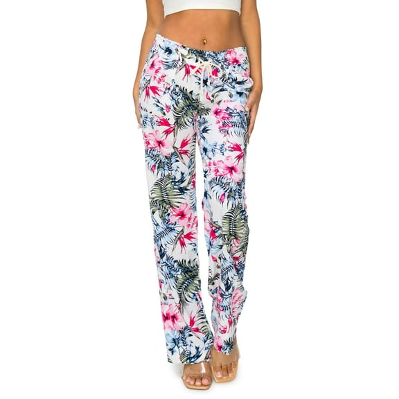 Cali1850 Women's Casual Linen Pants 32" Inseam Oceanside Drawstring Smocked Waist Lounge Beach Pants with Pockets