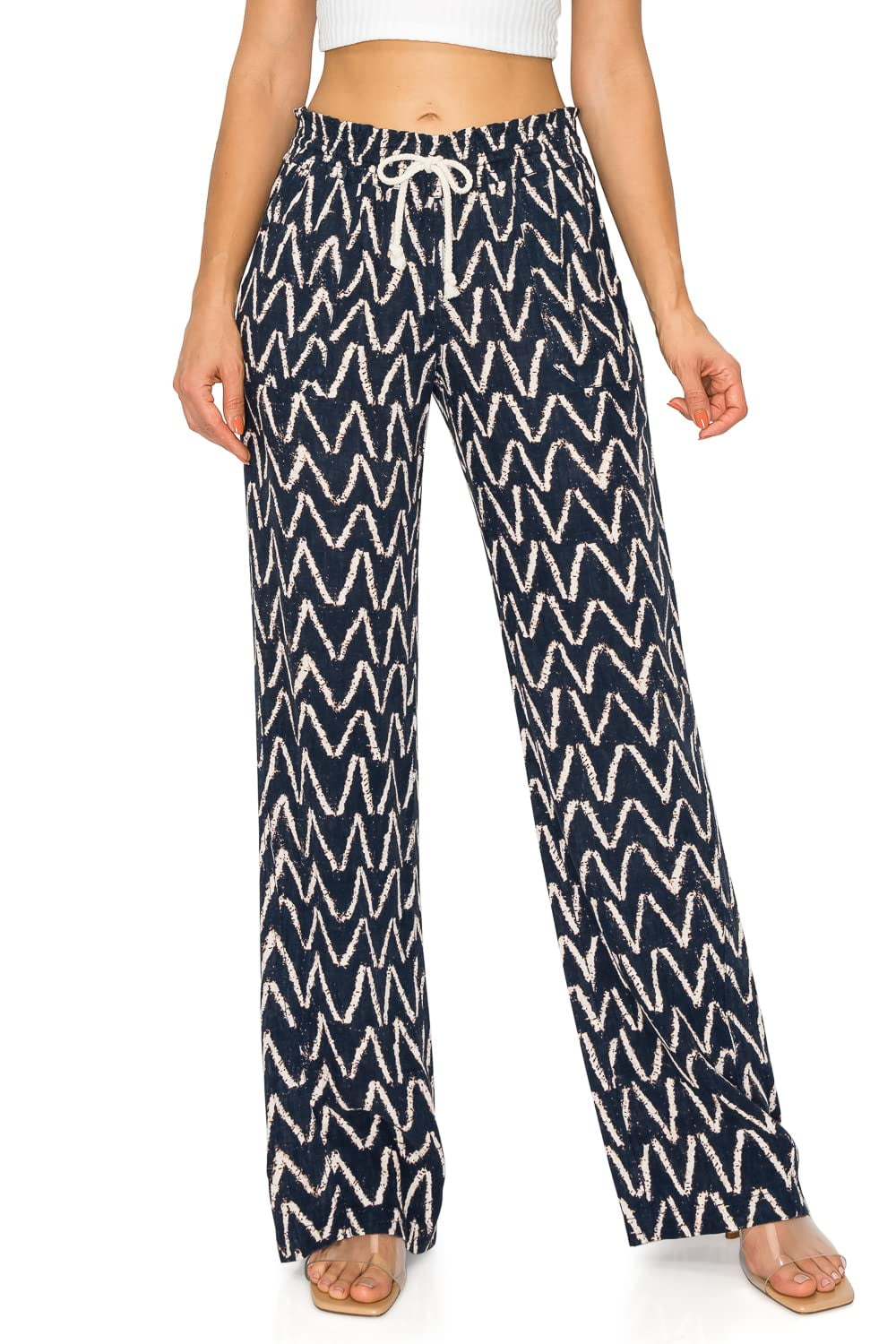 Cali1850 Women's Casual Linen Pants 32" Inseam Oceanside Drawstring