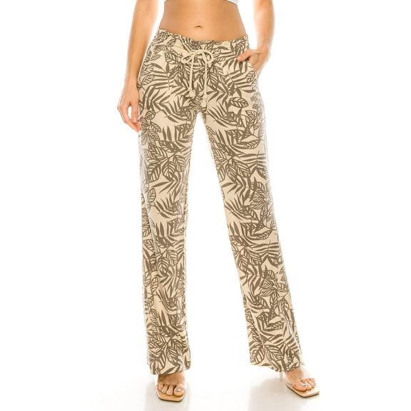 Cali1850 Women's Casual Linen Pants 32" Inseam Oceanside Drawstring Smocked Waist Lounge Beach Pants with Pockets