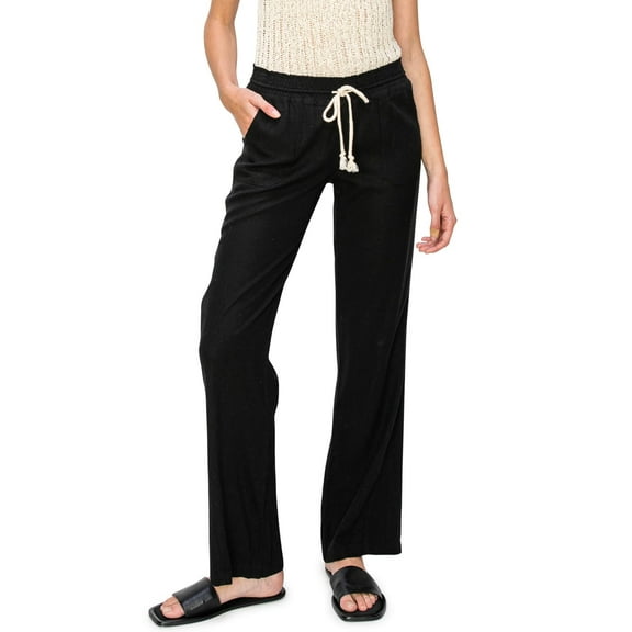 Cali1850 Women's Casual Linen Pants 32" Inseam Oceanside Drawstring Smocked Waist Lounge Beach Pants with Pockets