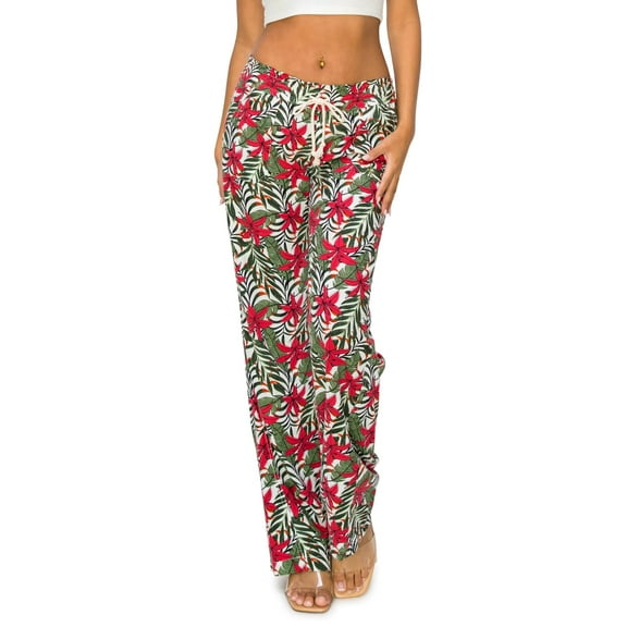 Cali1850 Women's Casual Linen Pants 32" Inseam Oceanside Drawstring Smocked Waist Lounge Beach Pants with Pockets