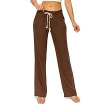 Cali1850 Women's Casual Linen Pants - 32" Inseam Oceanside Drawstring Smocked Waist Lounge Beach Trousers with Pockets 7024Z-LNN Dark Brown XS