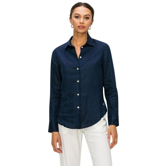 Cali1850 Women's Casual Linen Shirts Classic Fit 100% Linen Long Sleeve Fitted Button Down Top Collared Blouse