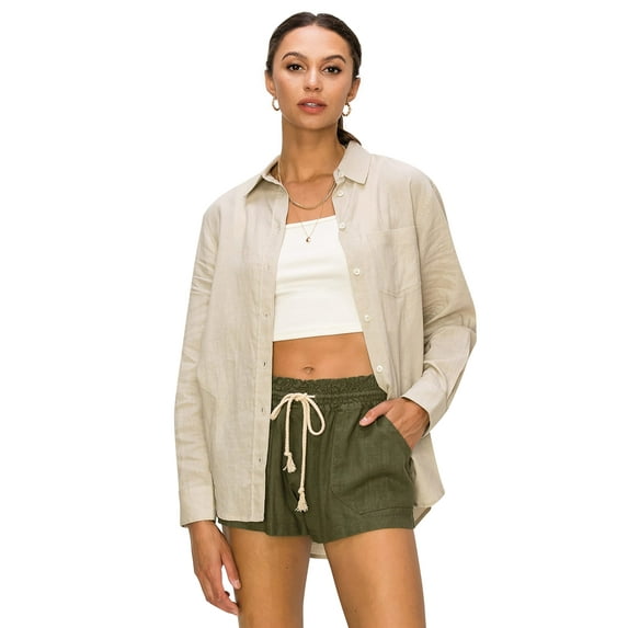 Cali1850 Women's Casual Linen Shirts Relaxed Fit Long Sleeve Button Down Top Collared Blouse