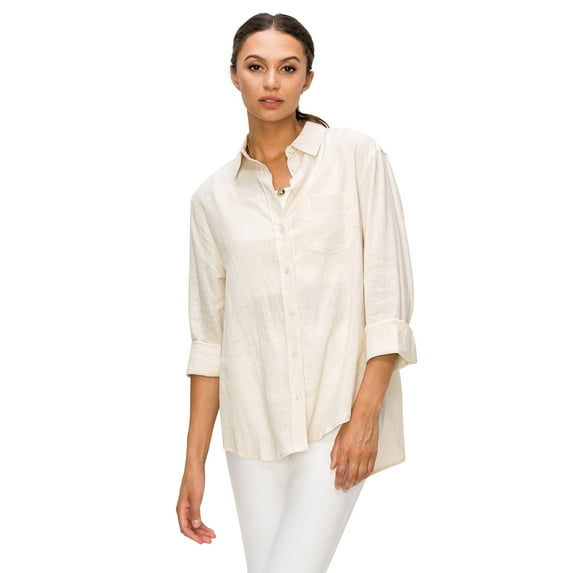 Cali1850 Women's Casual Linen Shirts Relaxed Fit Long Sleeve Button Down Top Collared Blouse