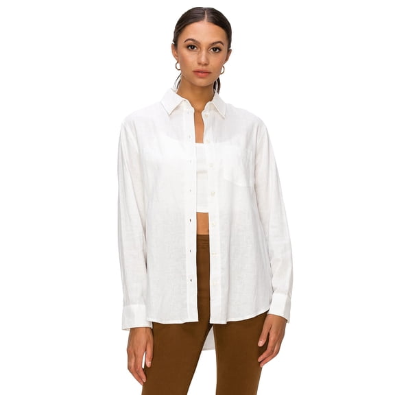 Cali1850 Women's Linen Shirt Relaxed Fit Long Sleeve Button Down Blouse