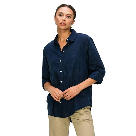 Cali1850 Women's Casual Linen Shirts Relaxed Fit Long Sleeve Button Down Top Collared Blouse