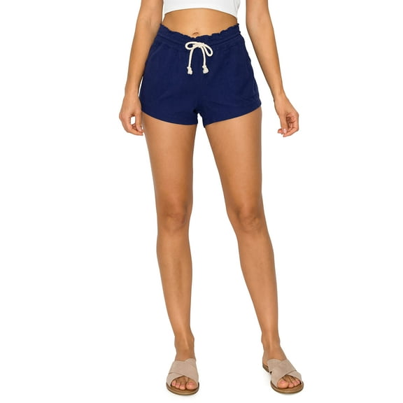 Cali1850 Women's Casual Linen Shorts - Drawstring Smocked Waist Oceanside Lounge Beach Printed Pants with Pockets