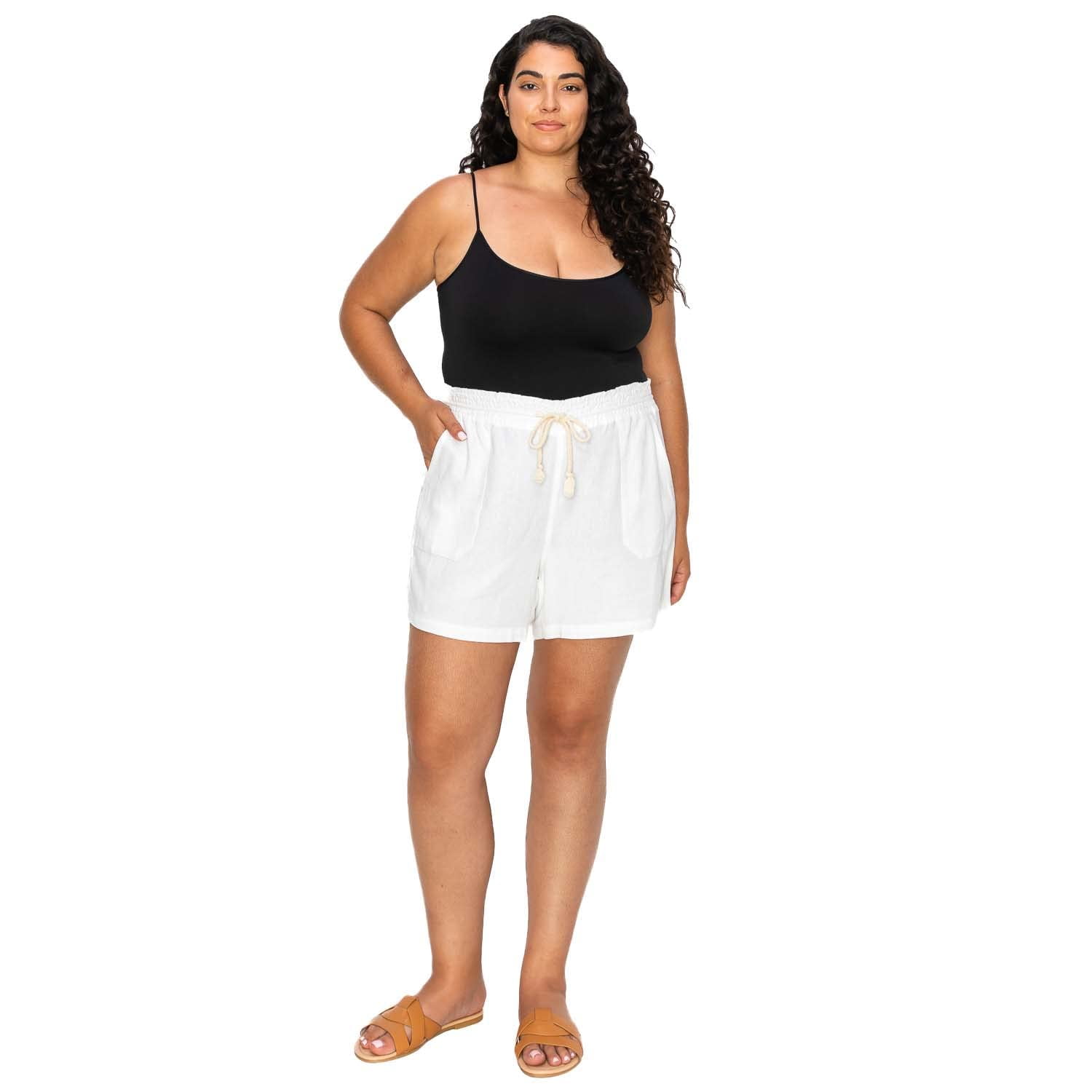 Cali1850 Women's Casual Linen Shorts - Drawstring Smocked Waist ...