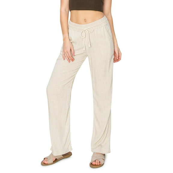 Cali1850 Women's Casual Relaxed Fit 29" Inseam Drawstring High Rise Smocked Linen Pants For Lounge And Beach Wear