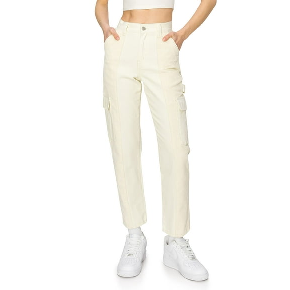 Cali1850 Women's Corduroy Skate Cargo Pants High Waisted Contrast Twill Fabric Casual Multi Pockets Trousers