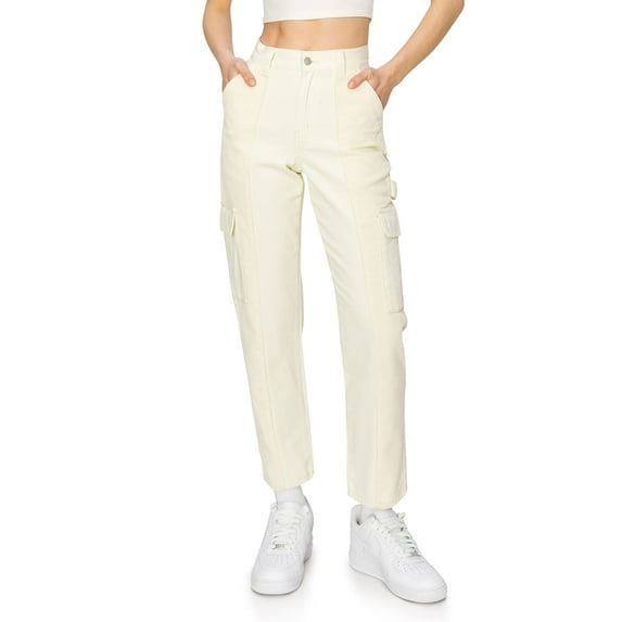 Cali1850 Women's Corduroy Skate Cargo Pants High Waisted Contrast Twill Fabric Casual Multi Pockets Trousers