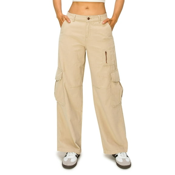 Cali1850 Women’s Corduroy Wide Leg Cargo Pants Low Rise Casual Multi Pockets Streetwear Trousers