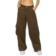 thumbnail image 1 of Cali1850 Women’s Corduroy Wide Leg Cargo Pants Low Rise Casual Multi Pockets Streetwear Trousers, 1 of 4