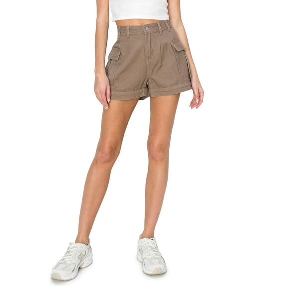 Cali1850 Women's High Rise Twill Cargo Shorts with Side Pockets Strap Closure