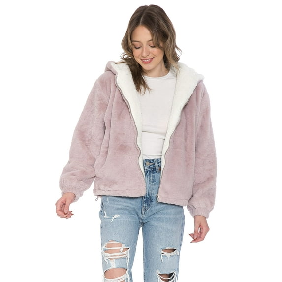 Cali1850 Women's Lined Fuzzy Fleece Faux Fur Short Shearling Outerwear Winter Hoodie Jacket