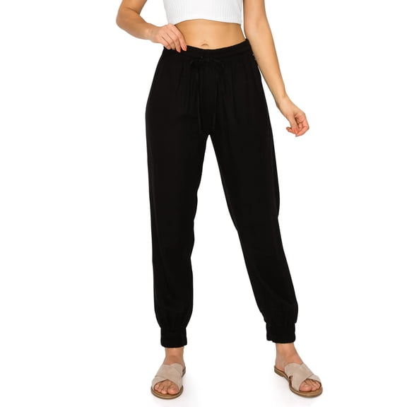 Cali1850 Women's Linen Joggers Pants Oceanside Drawstring Elastic Waist Casual Lounge Tapered Leg Trousers with Pockets