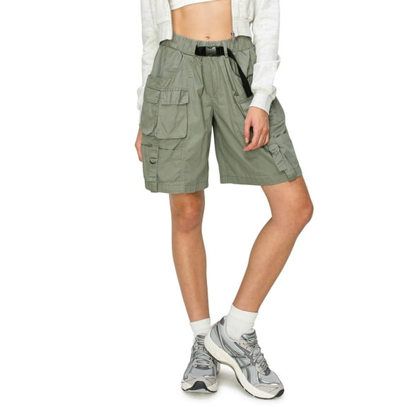 Cali1850 Women's Low Rise Waist Relaxed Fit Bermuda Long Cargo Utility Shorts with 9 pockets, Elastic Waistband with Belt
