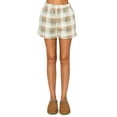 thumbnail image 1 of Cali1850 Women's Plaid Sherpa Shorts Sweatpants Bungee with Elastic Drawstring Waistband Soft Comfy Fuzzy Pants with Pockets, 1 of 7