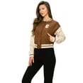 thumbnail image 1 of Cali1850 Women's Varsity Bomber Jacket Snap Button Down Long Sleeve Casual Baseball Collar Jackets with Pockets, 1 of 6