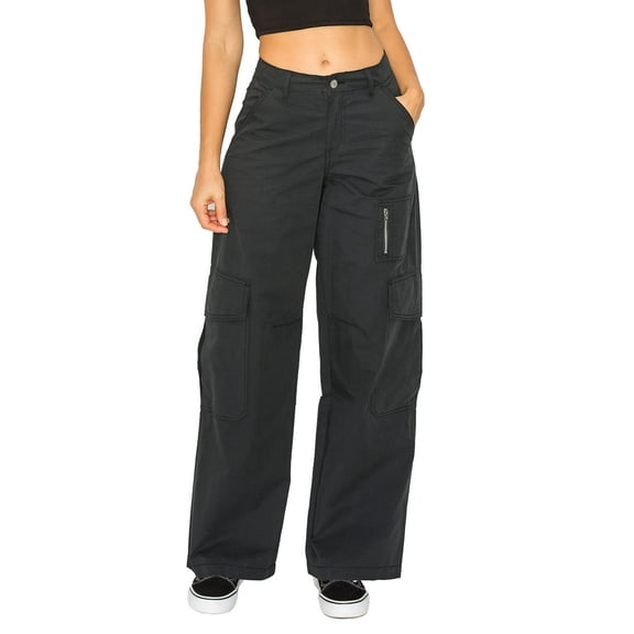 Cali1850 Women’s Wide Leg Cargo Pants Low Rise Twill Fabric Casual Multi Pockets Trousers