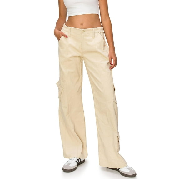 Cali1850 Women's Y2K Cargo Pants Mid Rise Loose Wide Leg Baggy Casual Streetwear Corduroy Trousers