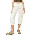 thumbnail image 1 of Cali1850 Women's Y2K Low Rise Relaxed Fit Linen Cargo Cropped Pants with Cargo Patch Side Pockets and Drawstring, 1 of 7