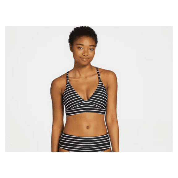 Calia Women's Stripe Black Triangle Swim Top, Black, Small