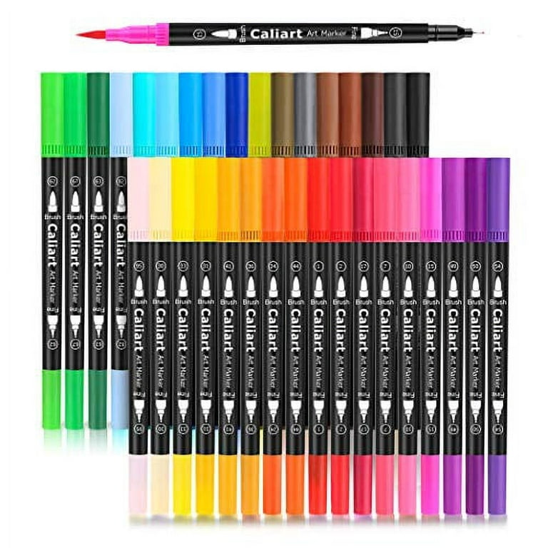 Colored Art Markers,34 Dual Tip Brush Marker Pens,Fine Point & Brush Tip  Colored Pens for Kids & Adult Coloring Books Bullet Journals  Planners,Writing