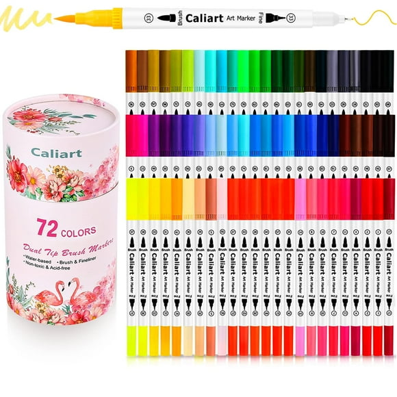 Caliart 72 Colors Dual Tip Fine & Brush Pens Art Markers, Aesthetic Cute Preppy Stuff School Supplies, Coloring Markers for Kids Artist Adult Book Cards Drawing Craft Kit Mothers Day Gift for Mom