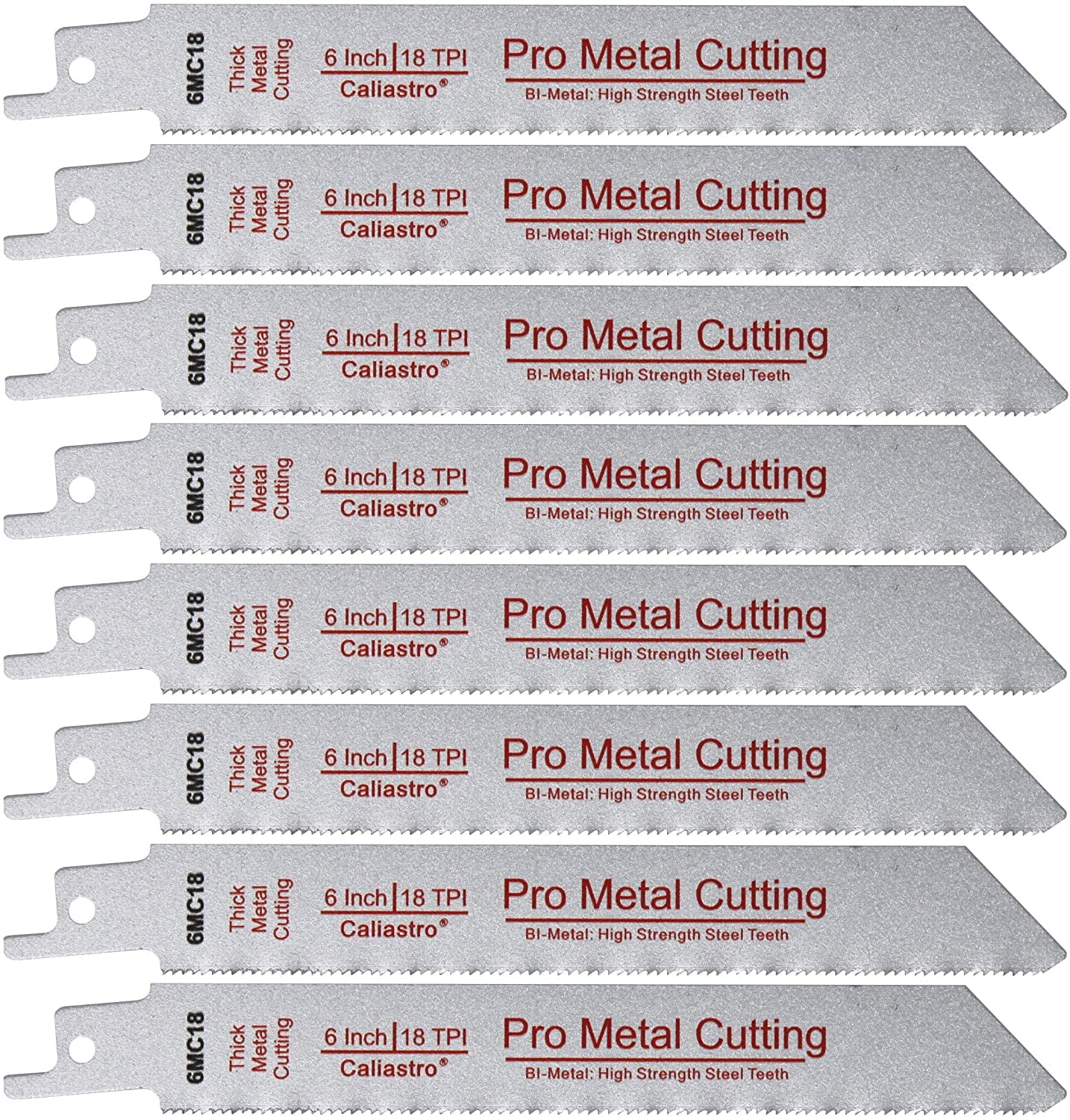 Caliastro 6-Inch Thick Metal Cutting Reciprocating Saw Blades (18 TPI), Made of Long Lasting Bi-Metal (HSS teeth bonded to HCS body) - 8 pack