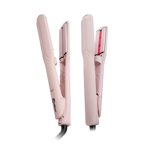 Caliber VaPURE Hair Straightener, Infrared Ultrasonic Spray Mist Flat Iron, Ceramic Plates, 5 Temperature Settings, Pink