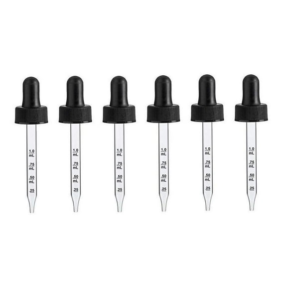 Calibrated Glass Eye Dropper Caps for 1 oz/ 30 ml Bottle fits 20-400 Neck Finish (Pack of 6)