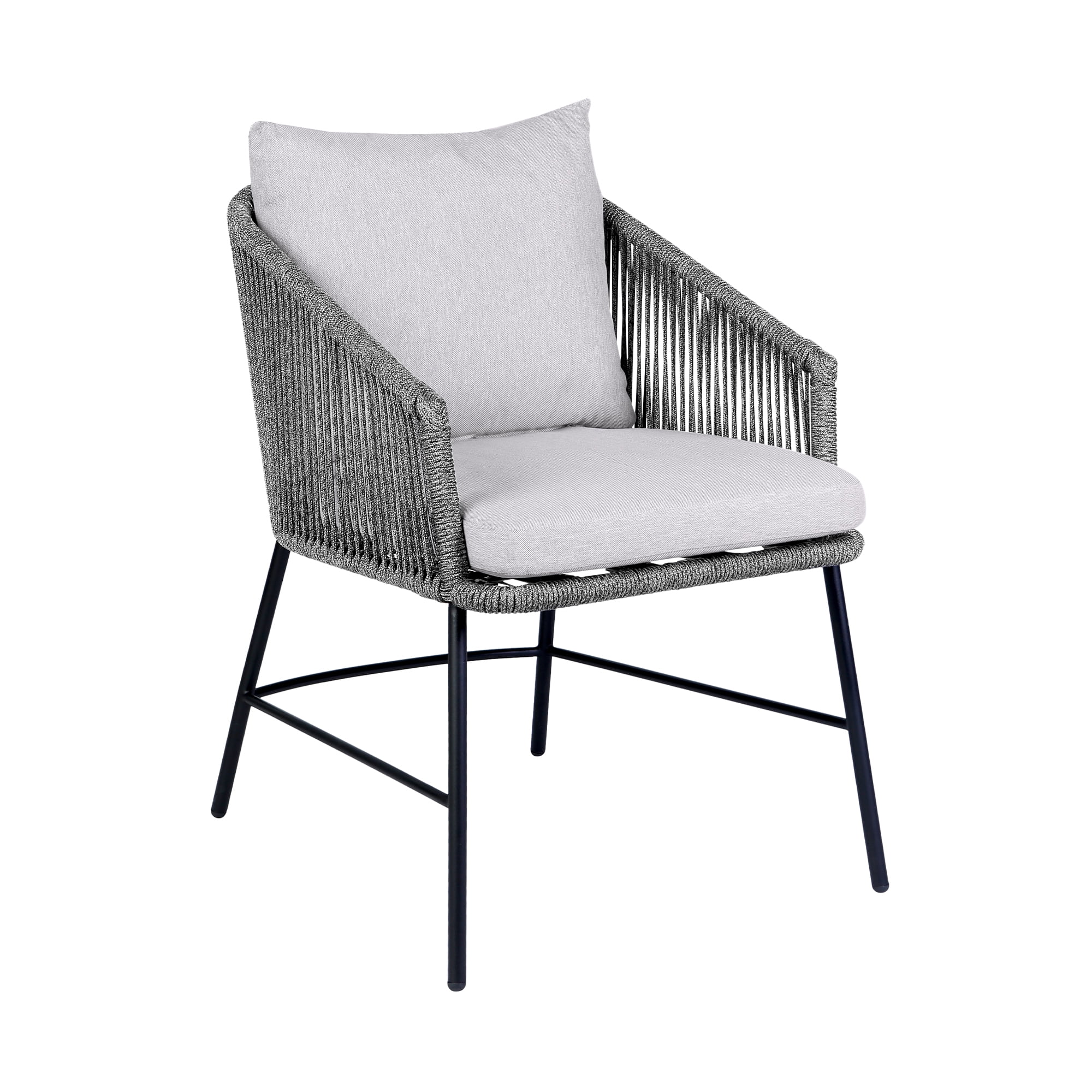 Gray Rope and Black Steel Outdoor Dining Chair with Cushions