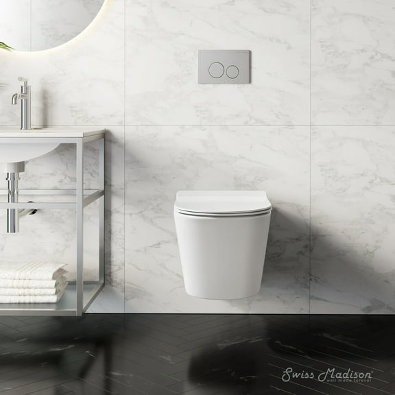 Calice Wall-Hung Toilet Bundle 0.8/1.6 GPF Dual Flush in Glossy White with Flush Plate