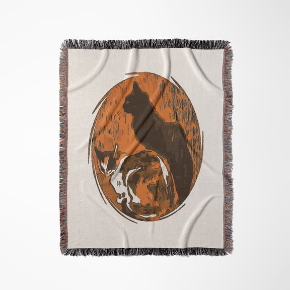Calico Cat And Black Cat Grungy Art , Woven Blanket