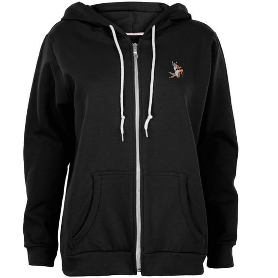 Calico Cat Black Womens Full Zip Hoodie